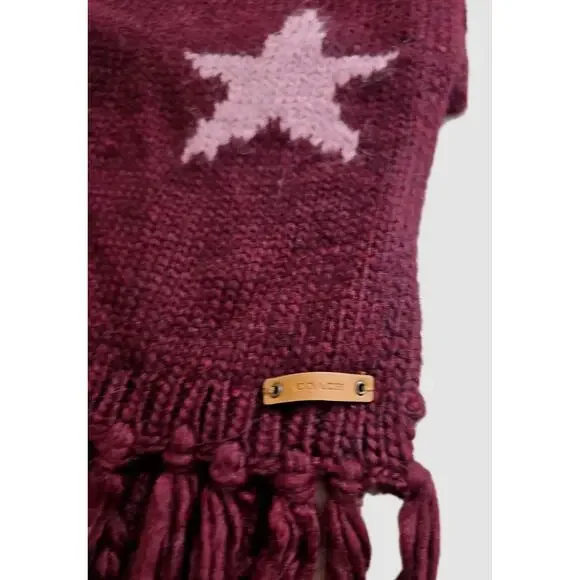 Coach Star Intarsia Long Fringe Scarf Wool Blend Bright Berry Orchid F86021 NWT. - Picture 14 of 14